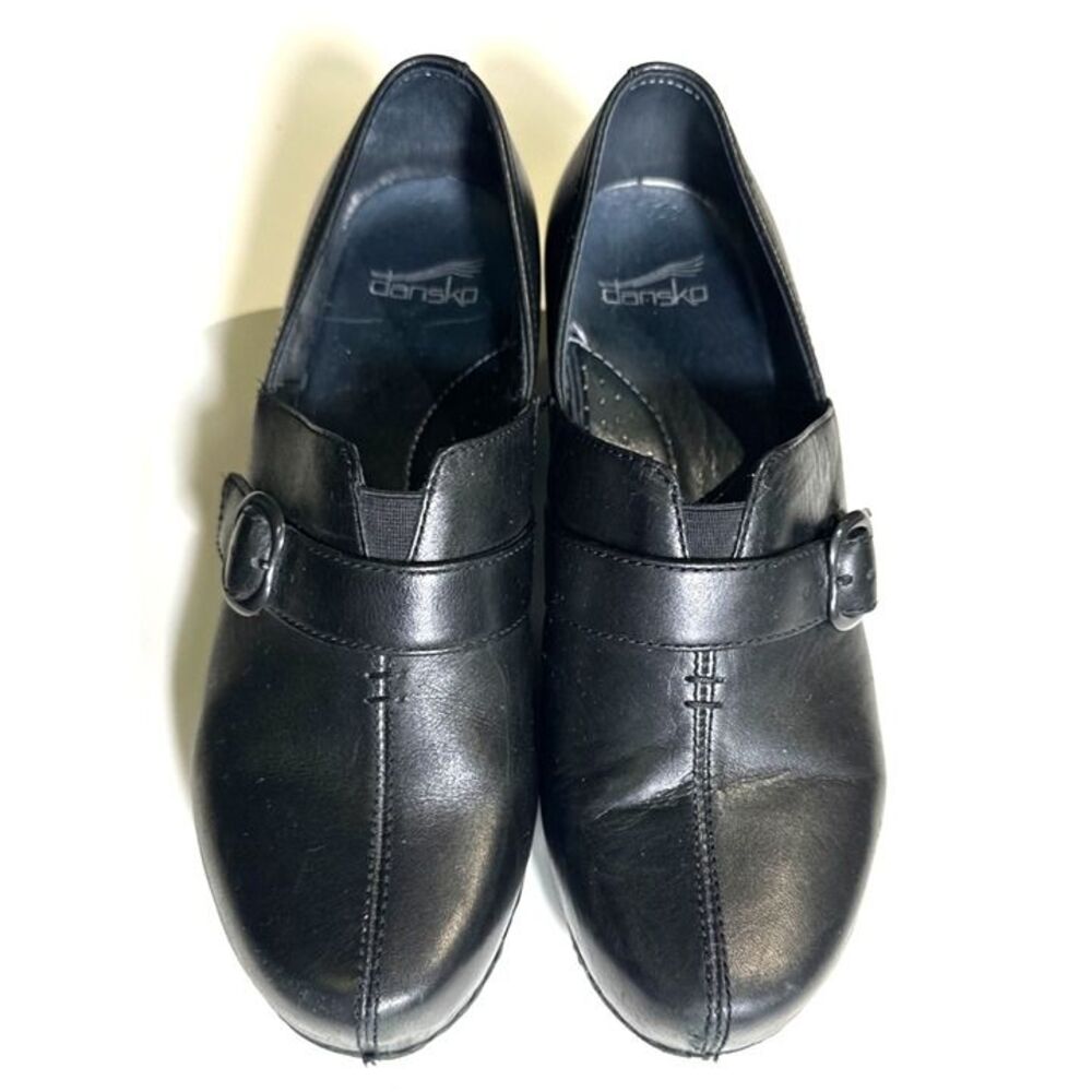 Dansko Womens Black Leather Buckle Slip-On Shoes Sze 39 Comfortable Professional